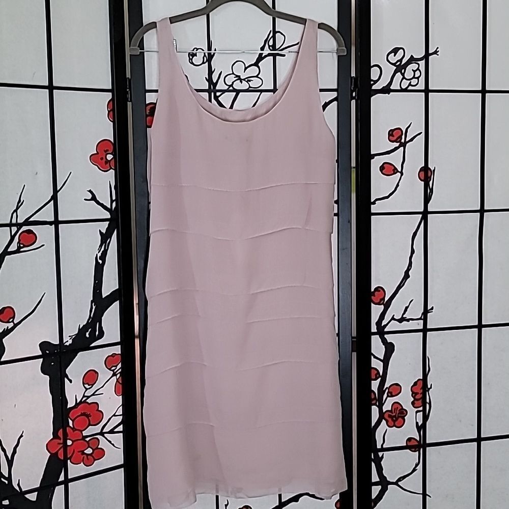 NEW Eileen Fisher Sheer Silk Georgette dress pink tiered SLeeveless